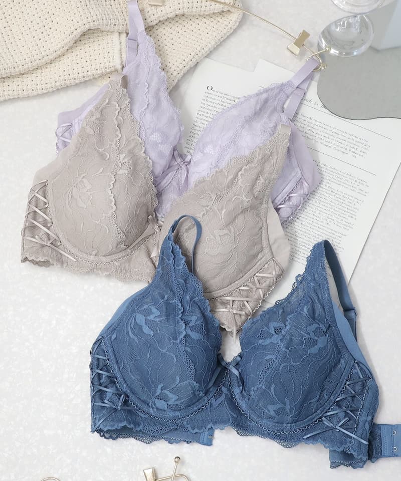 胸を小さく見せる着痩せブラ～スリムシルエットブラ～ピオニーレース【ブラ単品】
