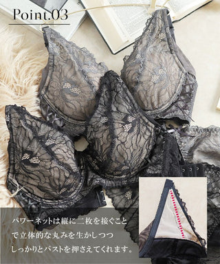 胸を小さく見せる着痩せブラ～スリムシルエットブラ～ピオニーレースブラ&ショーツセット