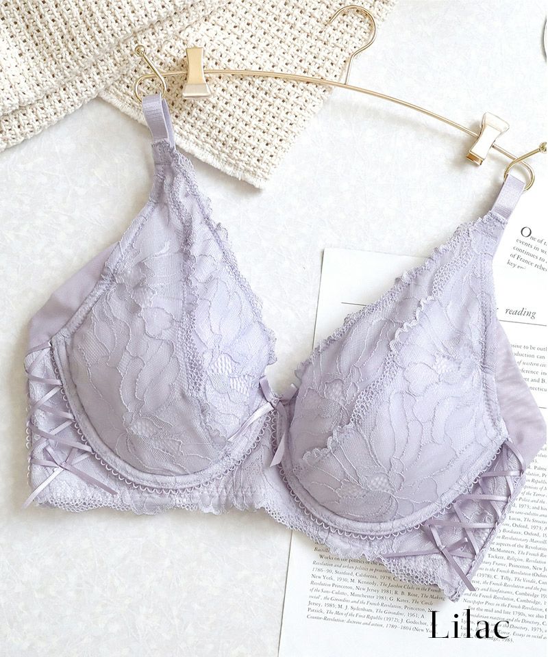 胸を小さく見せる着痩せブラ～スリムシルエットブラ～ピオニーレースブラ&ショーツセット