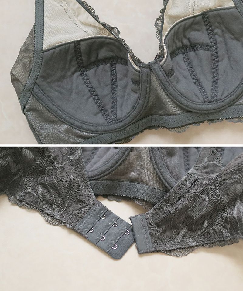 胸を小さく見せる着痩せブラ～スリムシルエットブラ～ピオニーレースブラ&ショーツセット