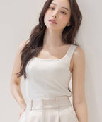 【SALE限定20％OFF】カップ付きリブタンクトップ スクエアネック型《BRAmone Basic Natural》