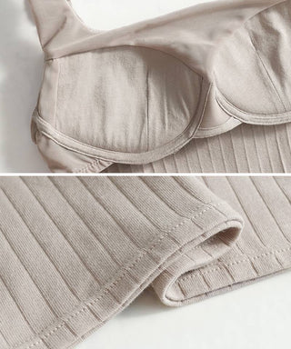 【SALE限定20％OFF】カップ付きリブタンクトップ スクエアネック型《BRAmone Basic Natural》