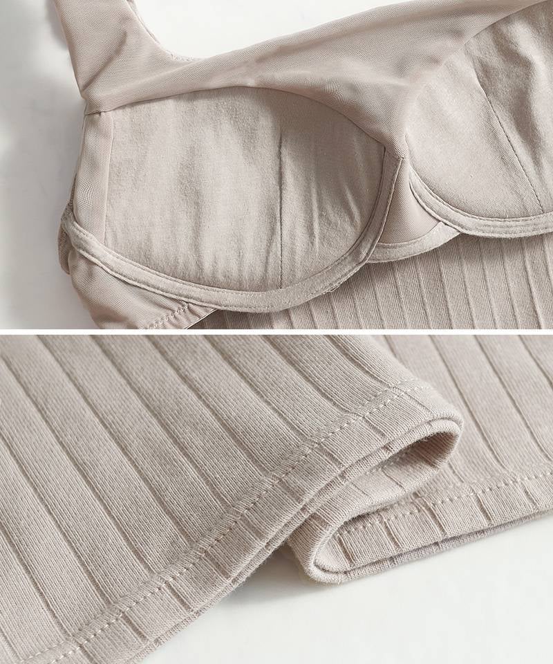 【SALE限定20％OFF】カップ付きリブタンクトップ スクエアネック型《BRAmone Basic Natural》