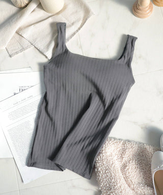 【SALE限定20％OFF】カップ付きリブタンクトップ スクエアネック型《BRAmone Basic Natural》