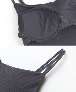 リブブラトップ 浅V型&ショートパンツセット《BRAmone Basic Natural》