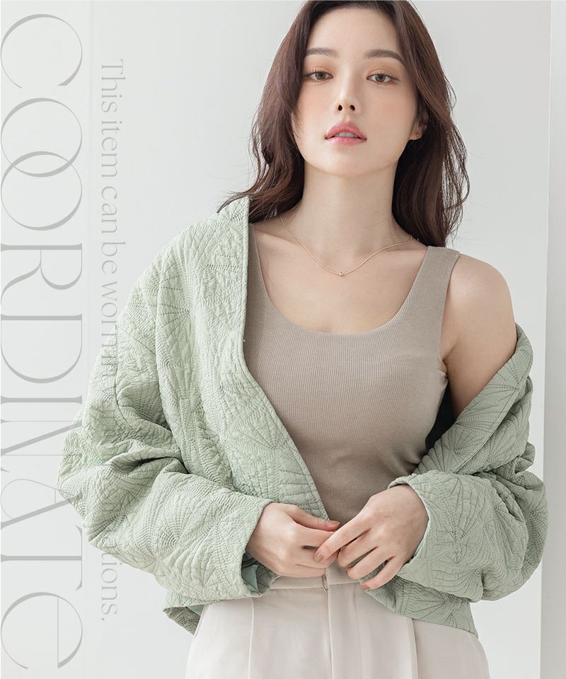 カップ付きリブタンクトップ Uネック型《BRAmone Basic Natural》