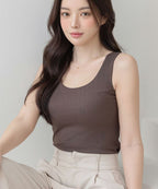 カップ付きリブタンクトップ Uネック型《BRAmone Basic Natural》