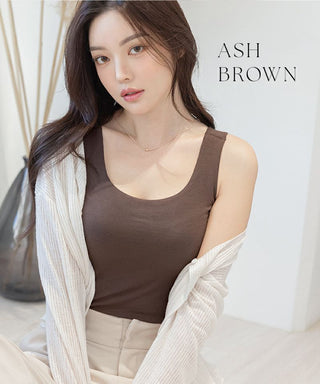 カップ付きリブタンクトップ Uネック型《BRAmone Basic Natural》