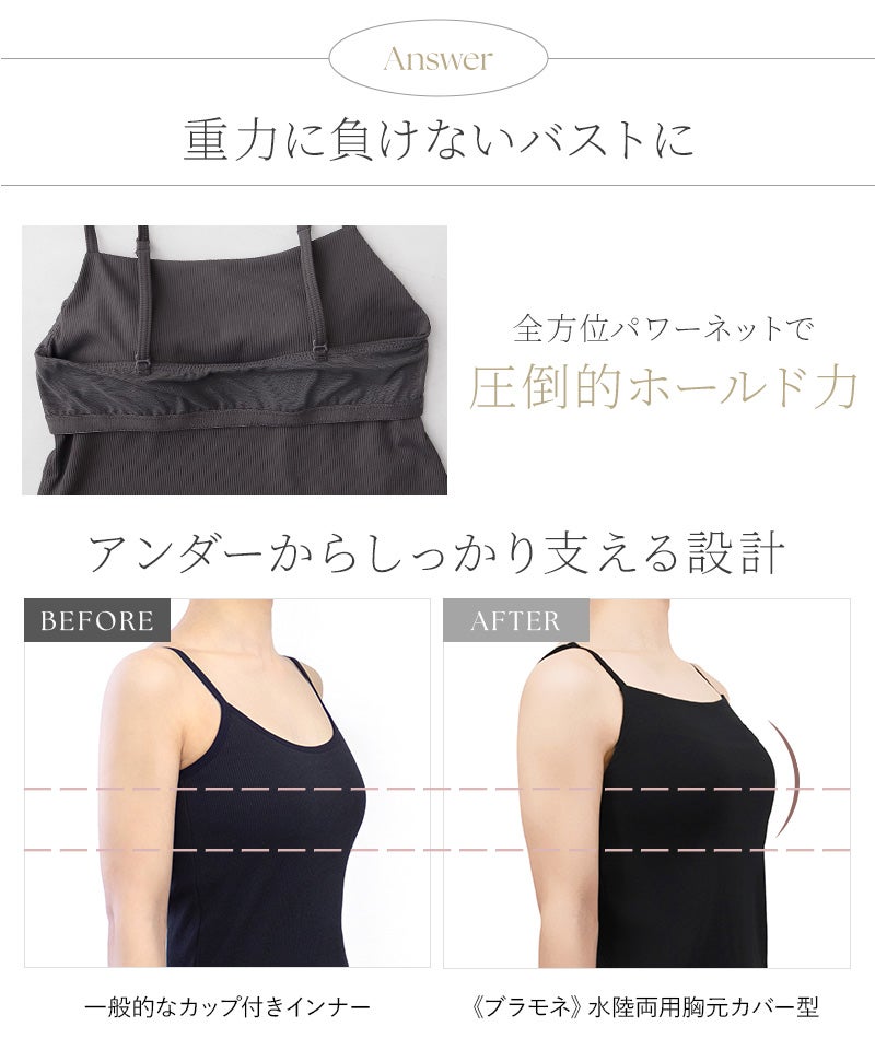 【再入荷】水陸両用ブラトップ胸元カバー型《BRAmone Basic Natural》