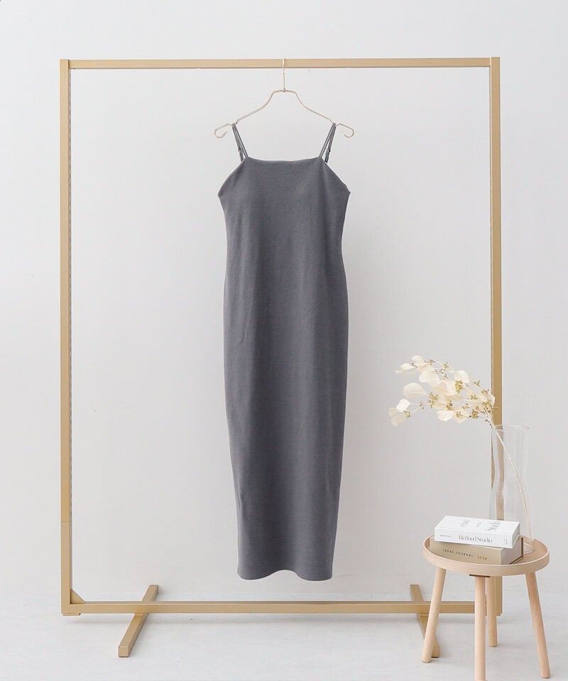 カップ付きリブワンピースプレーン/アシメタイプ【ミドル/ロング丈】《BRAmone Fashion Easy》