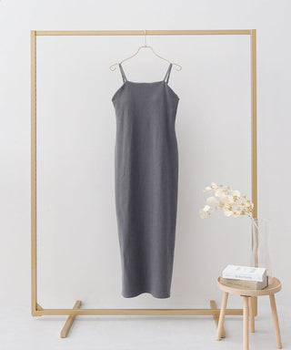 カップ付きリブワンピースプレーン/アシメタイプ【ミドル/ロング丈】《BRAmone Fashion Easy》