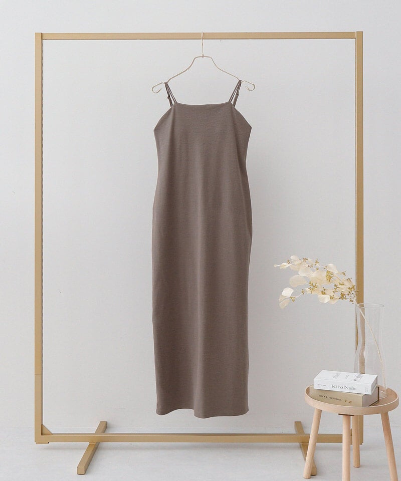 カップ付きリブワンピースプレーン/アシメタイプ【ミドル/ロング丈】《BRAmone Fashion Easy》