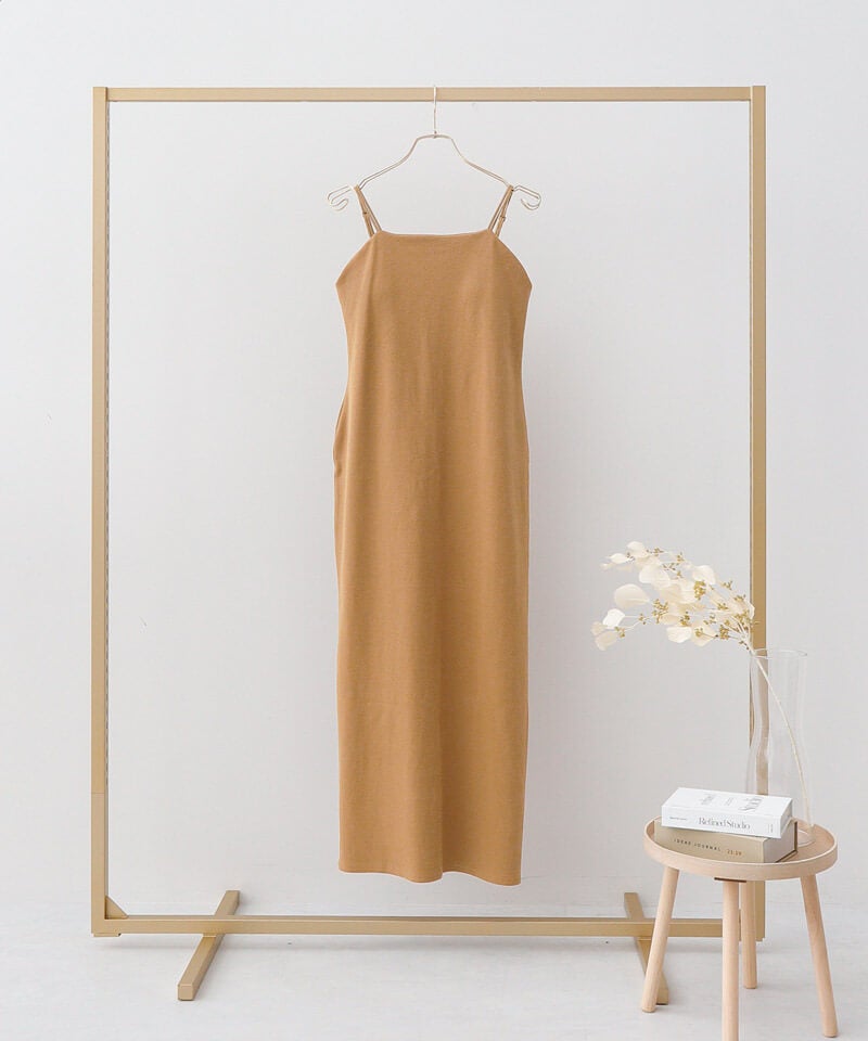カップ付きリブワンピースプレーン/アシメタイプ【ミドル/ロング丈】《BRAmone Fashion Easy》