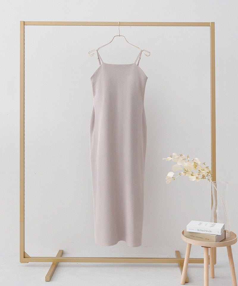 カップ付きリブワンピースプレーン/アシメタイプ【ミドル/ロング丈】《BRAmone Fashion Easy》