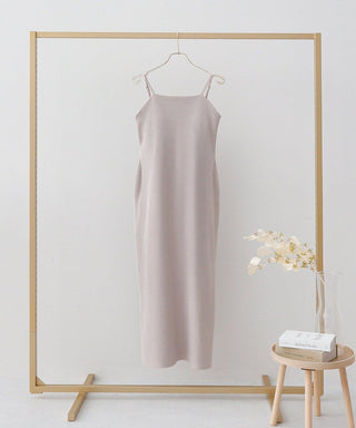 カップ付きリブワンピースプレーン/アシメタイプ【ミドル/ロング丈】《BRAmone Fashion Easy》