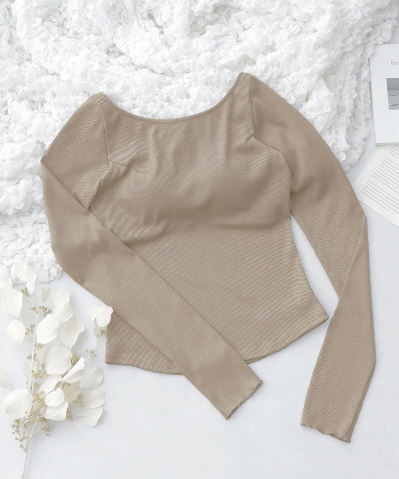 カップ付きリブ長袖トップス フレア/メロウ袖《BRAmone Fashion Glamorous》