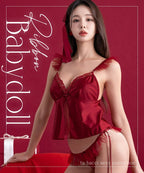 《Adu》カップ付きフロントリボンベビードール&ショーツ