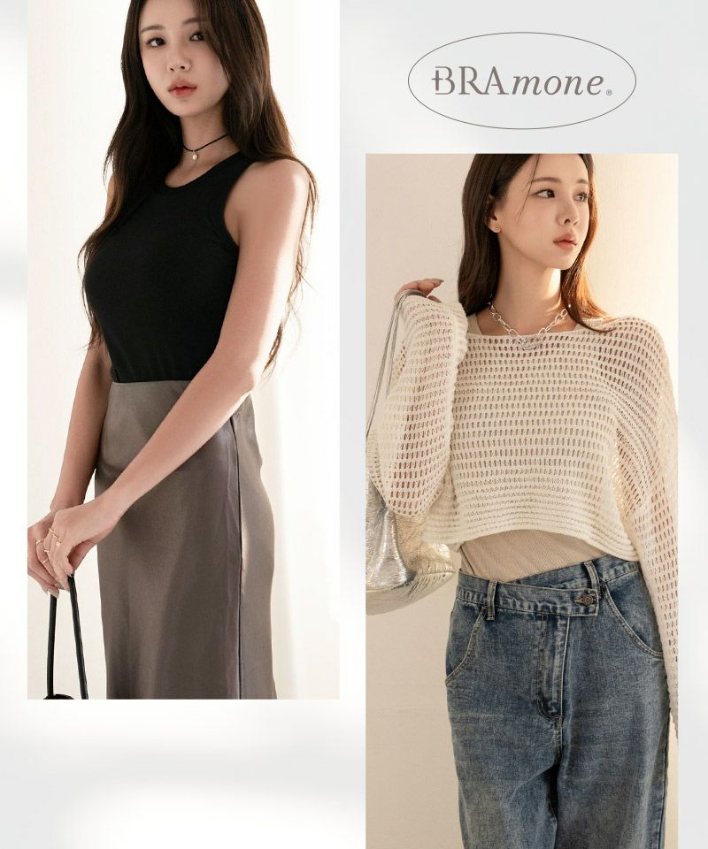 カップ付きアメリカンスリーブリブタンクトップ《BRAmone Fashion Easy》