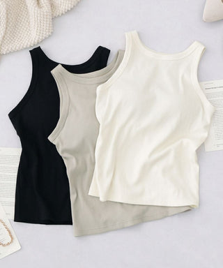 カップ付きアメリカンスリーブリブタンクトップ《BRAmone Fashion Easy》
