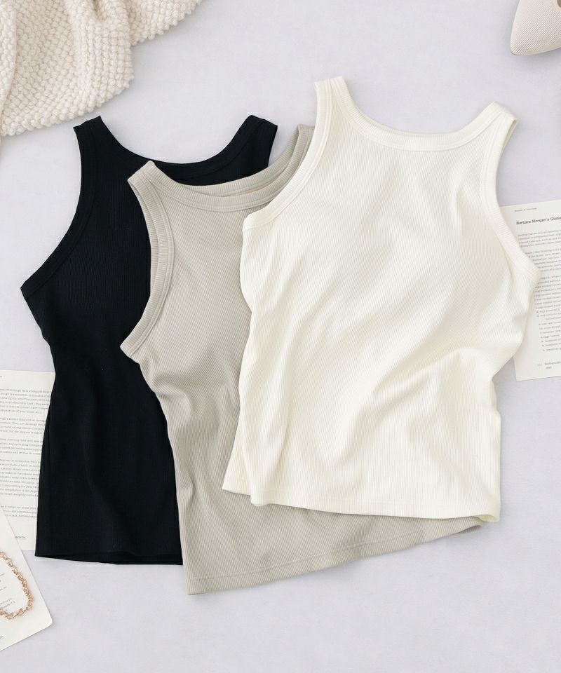 カップ付きアメリカンスリーブリブタンクトップ《BRAmone Fashion Easy》
