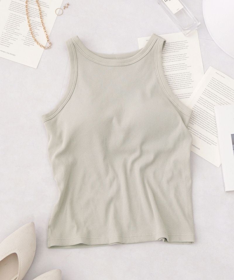 カップ付きアメリカンスリーブリブタンクトップ《BRAmone Fashion Easy》