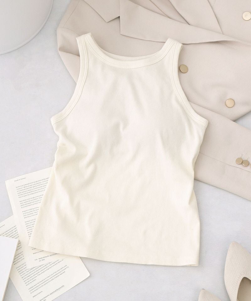 カップ付きアメリカンスリーブリブタンクトップ《BRAmone Fashion Easy》