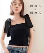 肩リボンカップ付きトップス《BRAmone Fashion Glamorous》