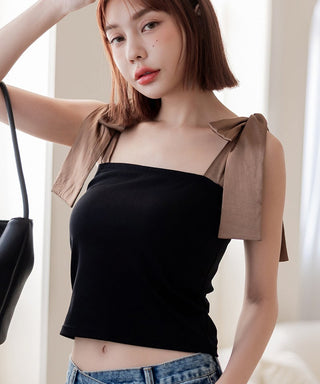 肩リボンカップ付きトップス《BRAmone Fashion Glamorous》