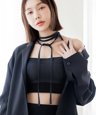 チョーカー付きデニムハーフトップ《BRAmone Fashion Glamorous》
