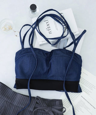 チョーカー付きデニムハーフトップ《BRAmone Fashion Glamorous》