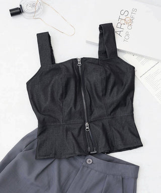 ジップデニムカップ付きビスチェ《BRAmone Fashion Glamorous》