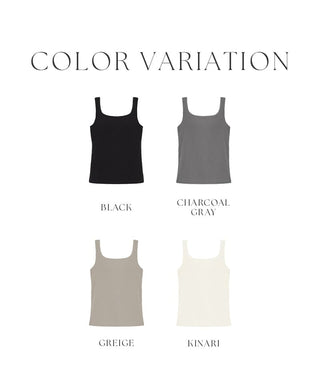カップ付きリブタンクトップ スクエアネック型《BRAmone Basic Natural》