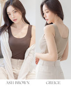カップ付きリブタンクトップ Uネック型《BRAmone Basic Natural》