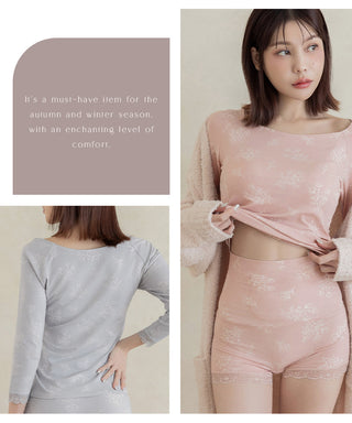 《Urun》潤い仕立てのモイストインナー長袖トップス&パンツセット【腹巻ショーツ/レギンス】