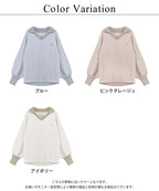 《P.snow》もこもこ襟付きVネックバイカラートップス＆ロングパンツ