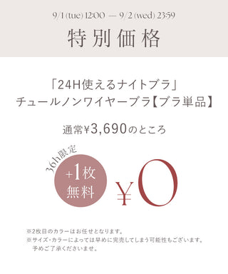 【万が一に備えて】『1点購入でもう1点プレゼント！』「24H使えるナイトブラ」チュールノンワイヤーブラ