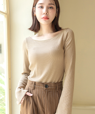 リブ長袖ブラトップ フレア/メロウ袖